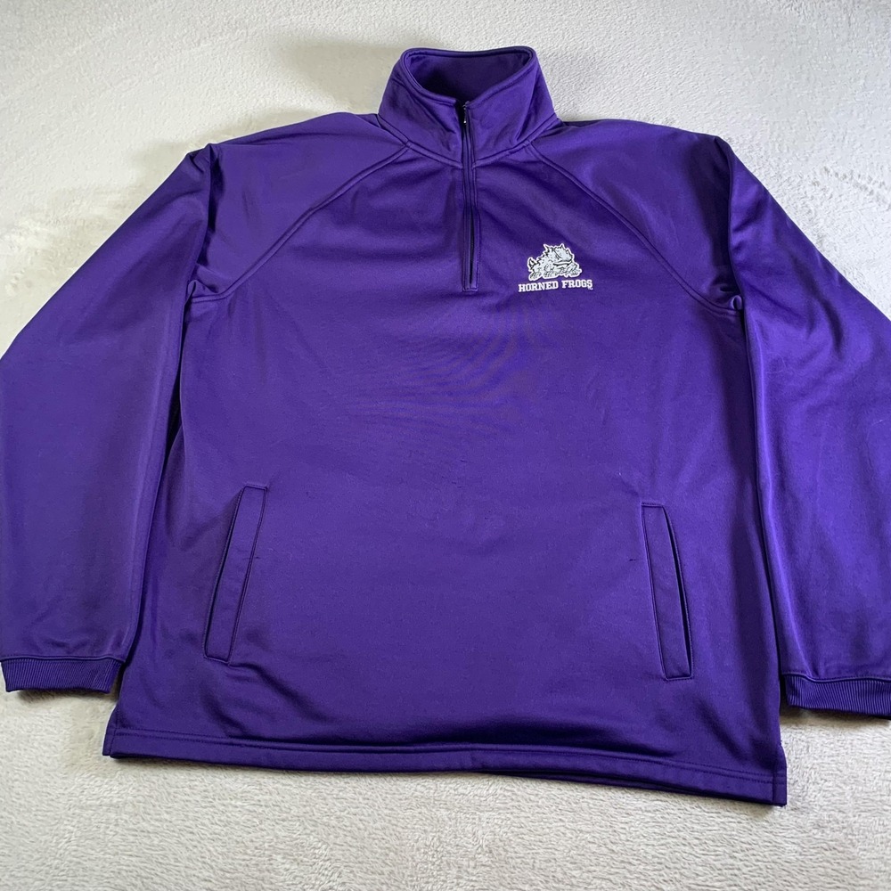 TCU Horned Frogs Sweatshirt Mens Large Purple NCAA BAW Thermo Tek Quarter Zip